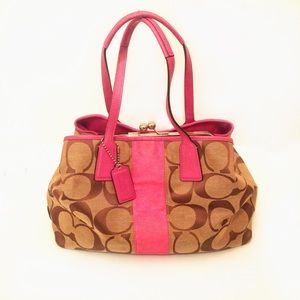 Coach Pink/Brown Kisslock Tote